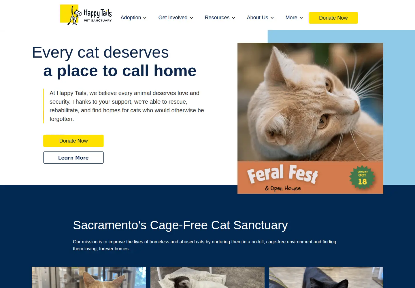 Captured homepage of happytails.org in the current scan
