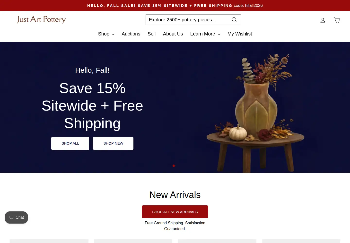 Screenshot of justartpottery.com