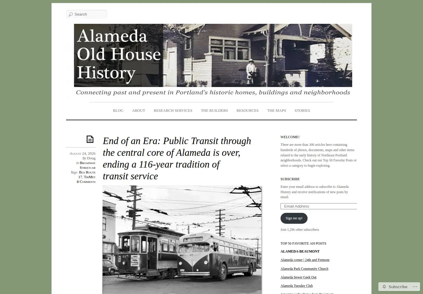 Captured homepage of alamedahistory.org in the current scan