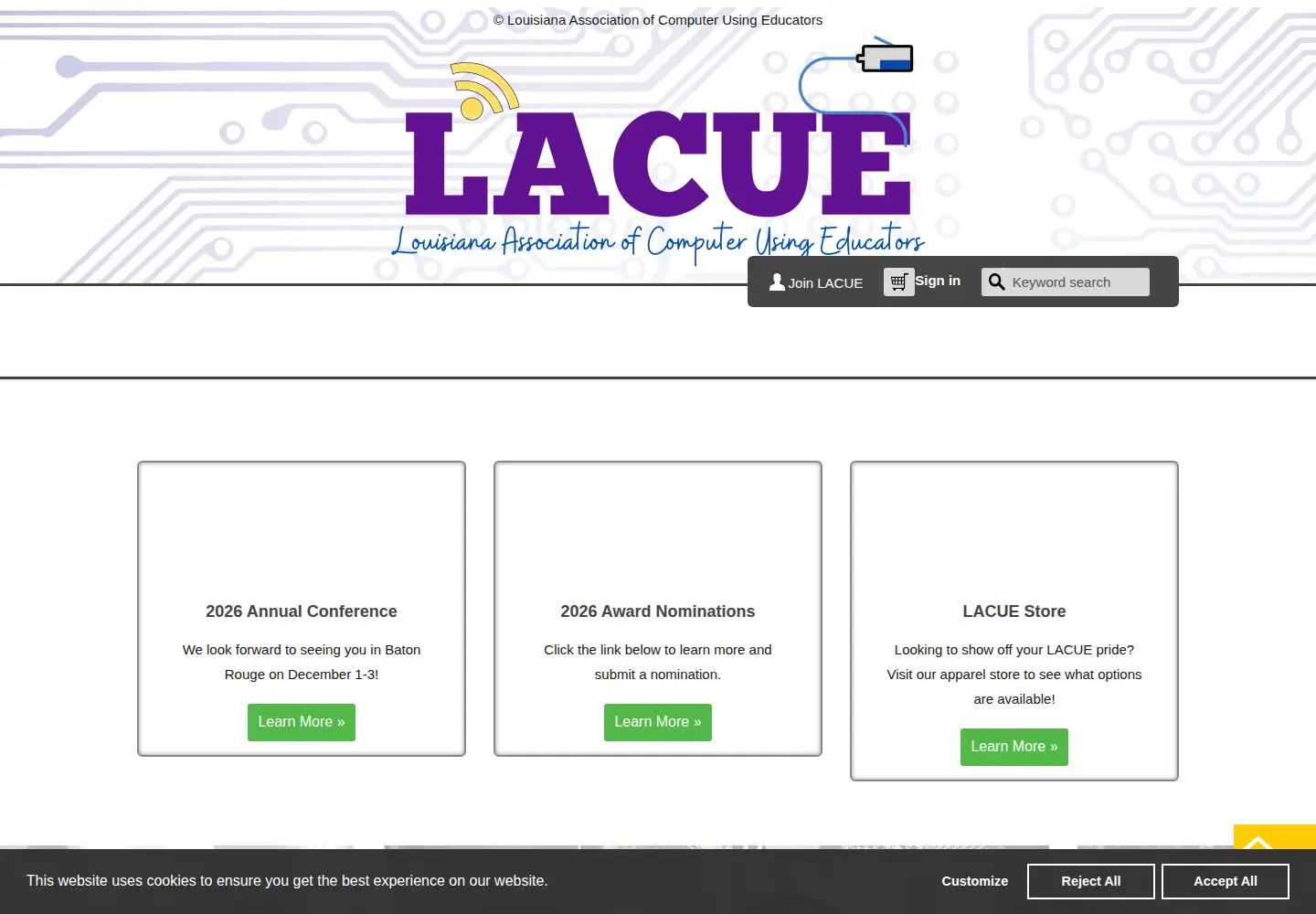 Captured homepage of lacue.org in the current scan