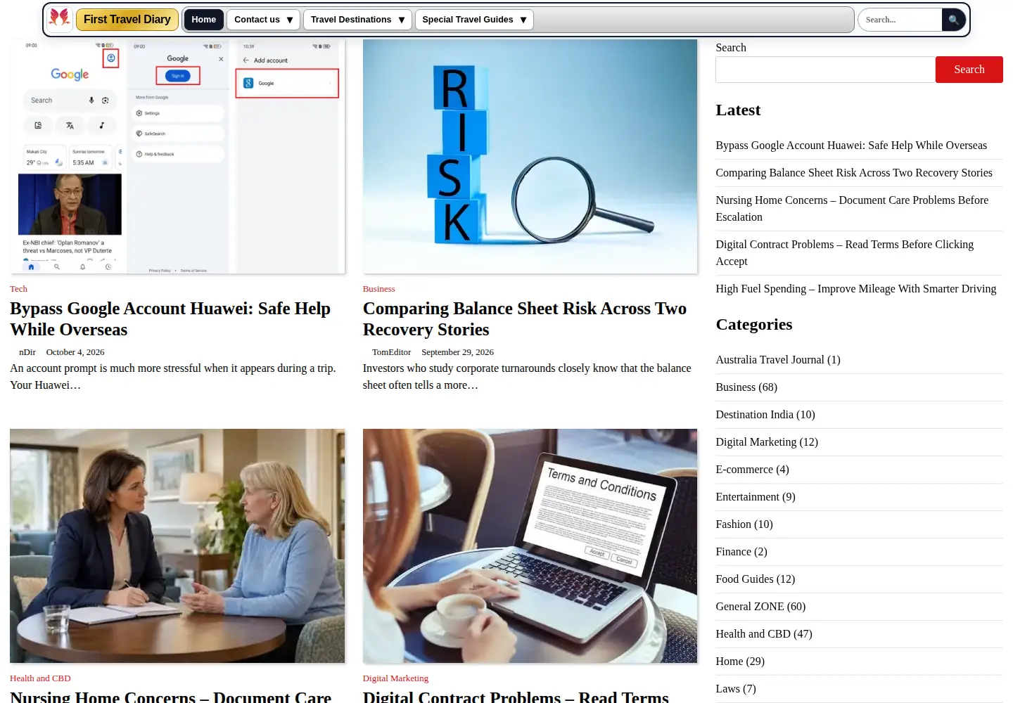 Screenshot of firsttraveldiary.com
