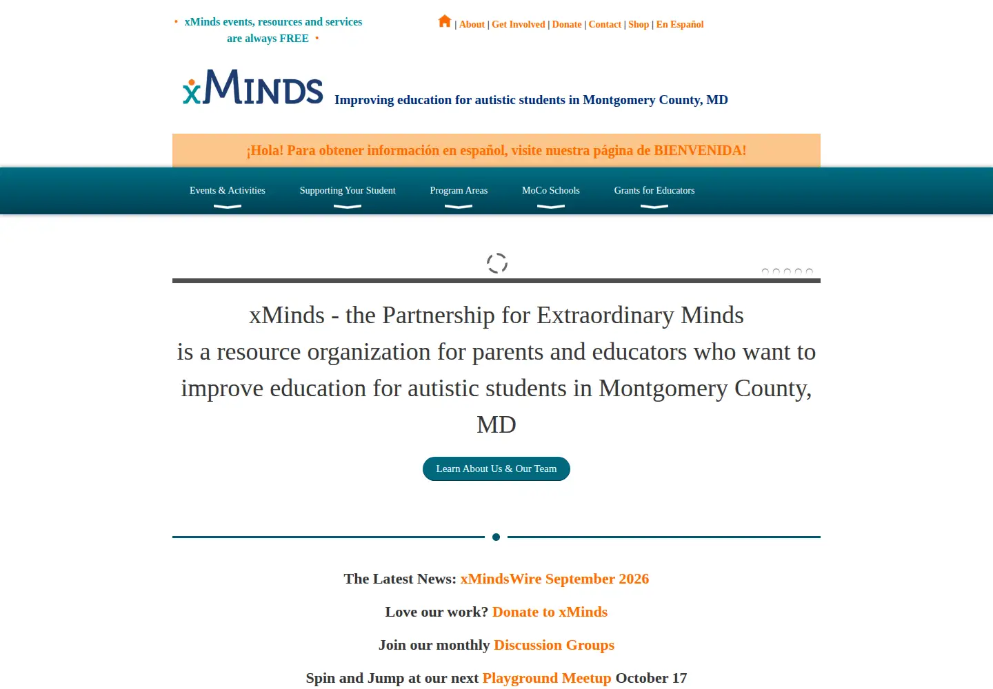 Captured homepage of xminds.org in the current scan