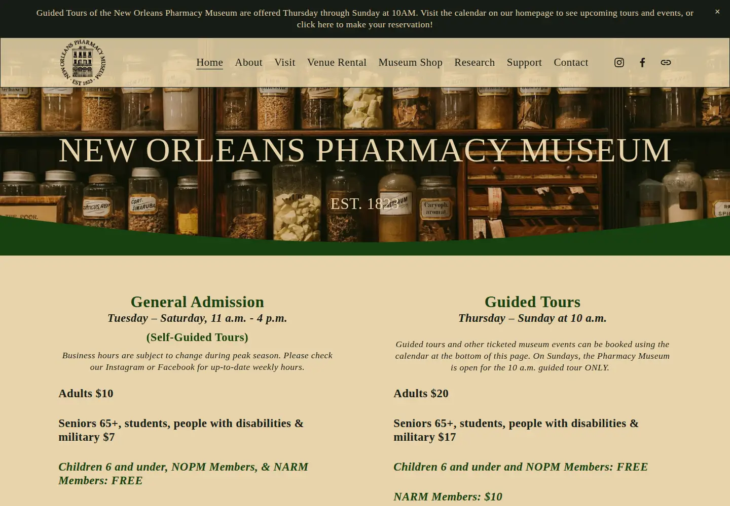 Captured homepage of pharmacymuseum.org in the current scan