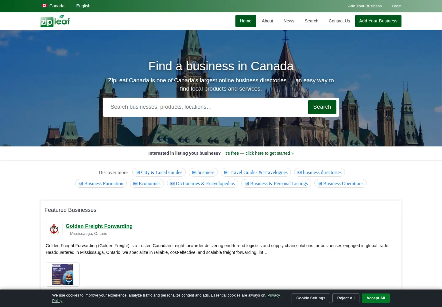 Captured homepage of zipleaf.ca in the current scan