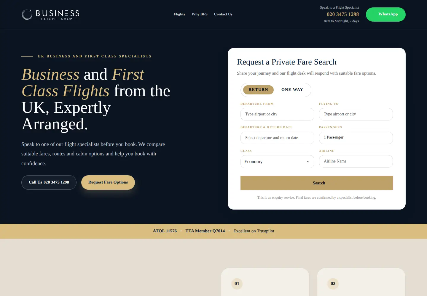 Screenshot of businessflightshop.co.uk