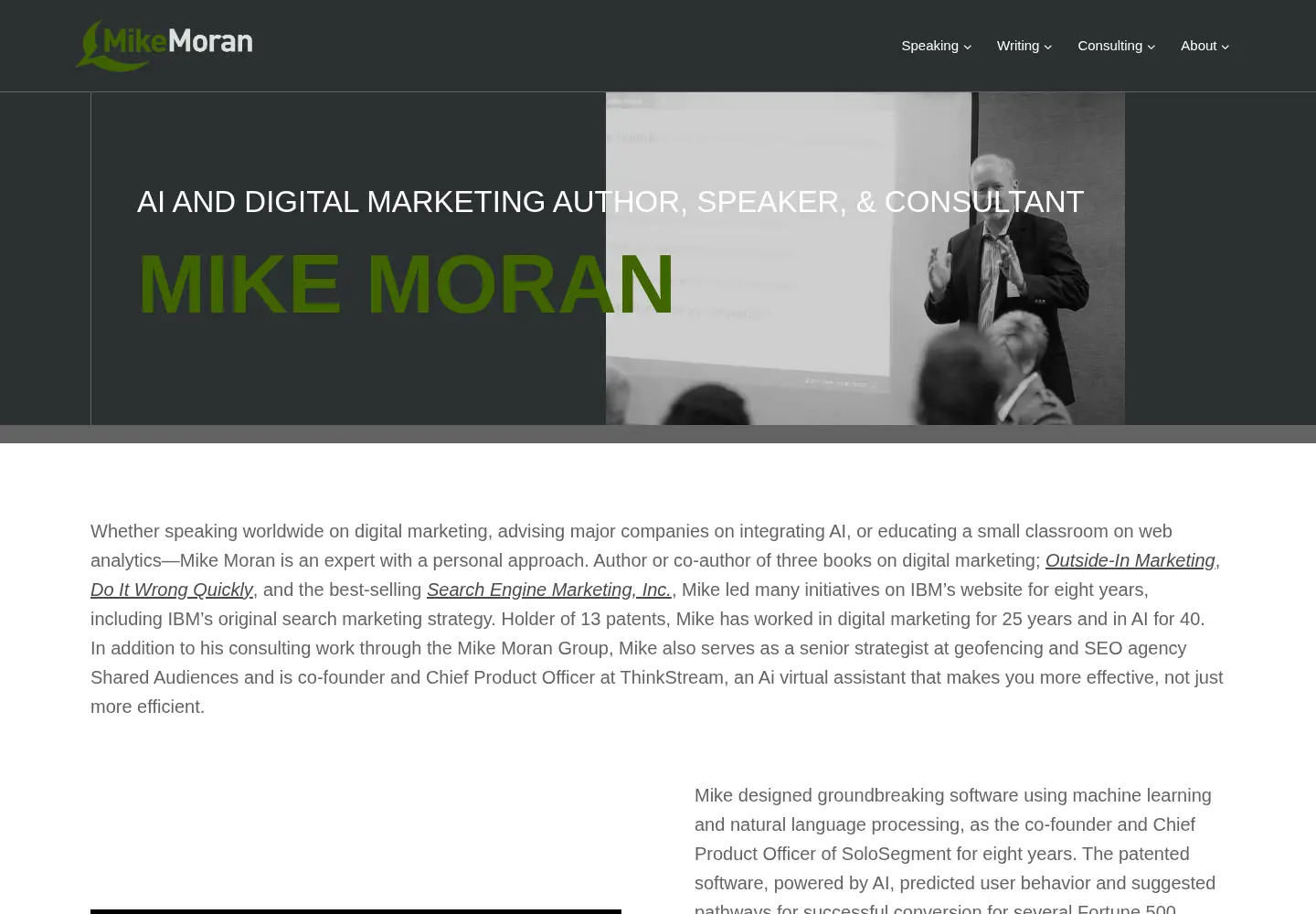 Captured homepage of mikemoran.com in the current scan