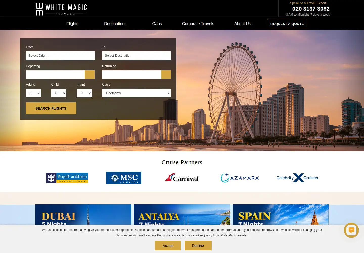 Captured homepage of whitemagictravels.co.uk in the current scan
