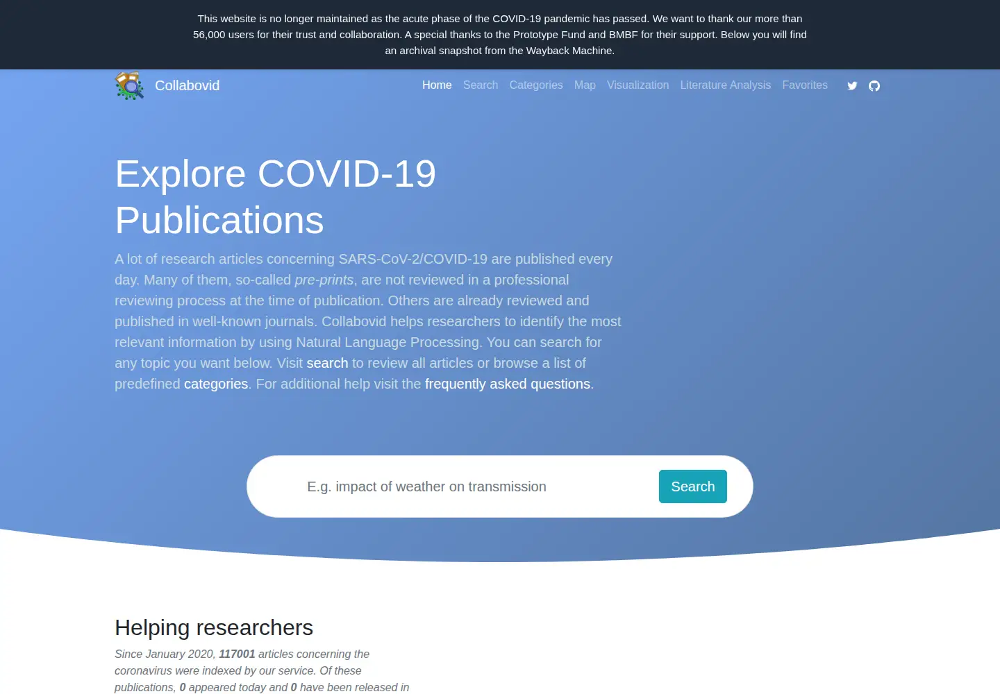 Screenshot of collabovid.org