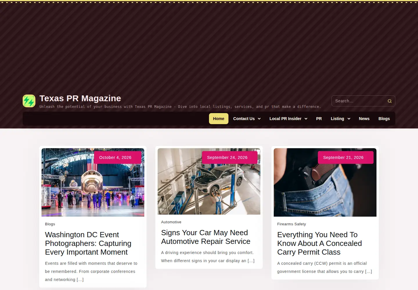 Captured homepage of texasprmagazine.com in the current scan