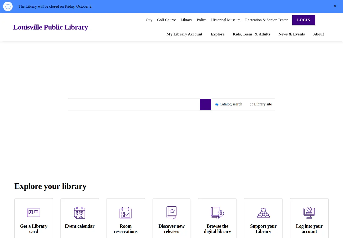 Screenshot of louisville-library.org