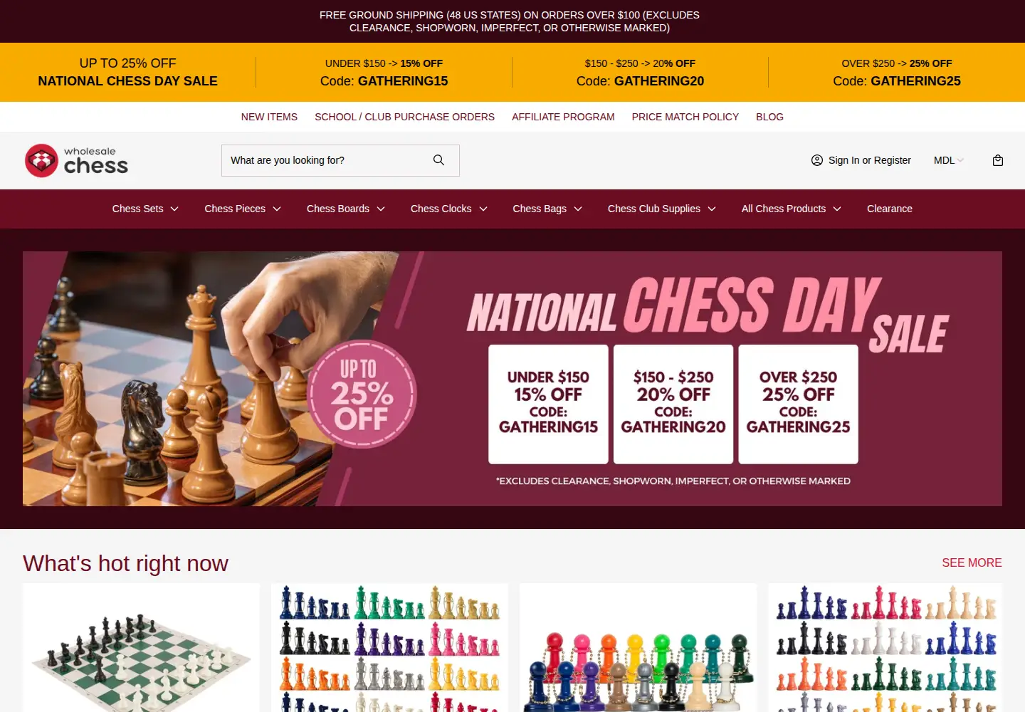 Screenshot of wholesalechess.com