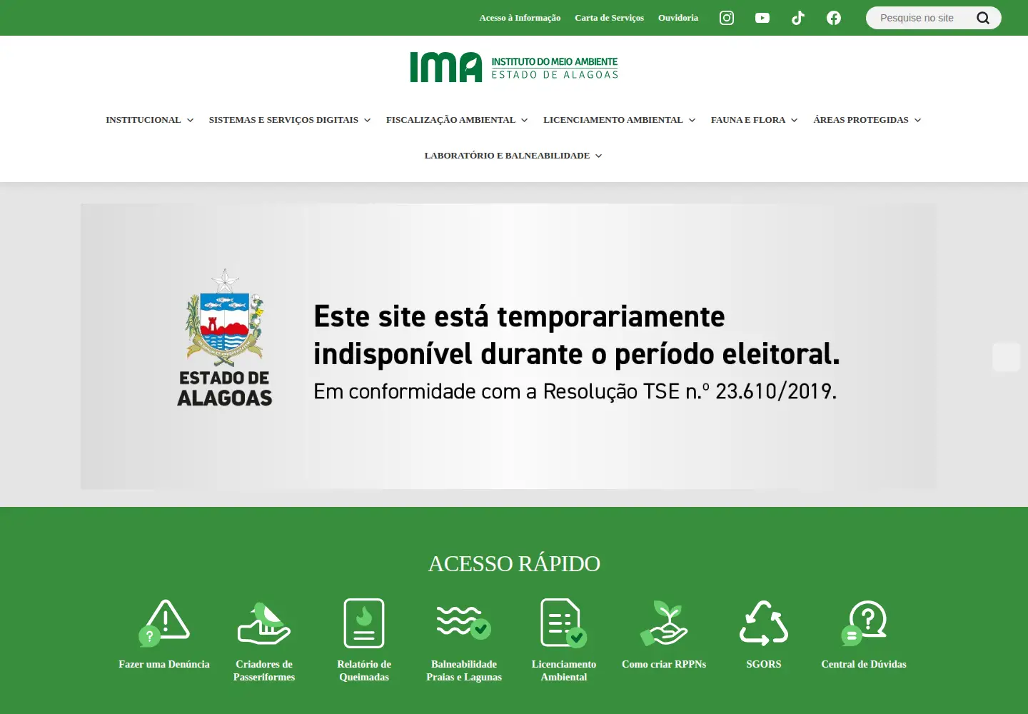 Captured homepage of ima.al.gov.br in the current scan