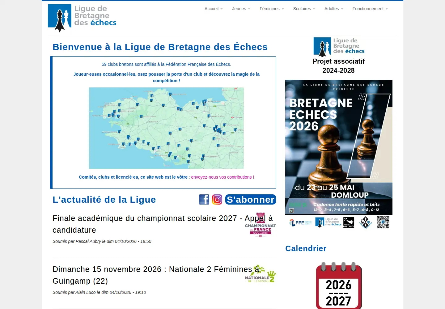 Captured homepage of echecs-bretagne.fr in the current scan