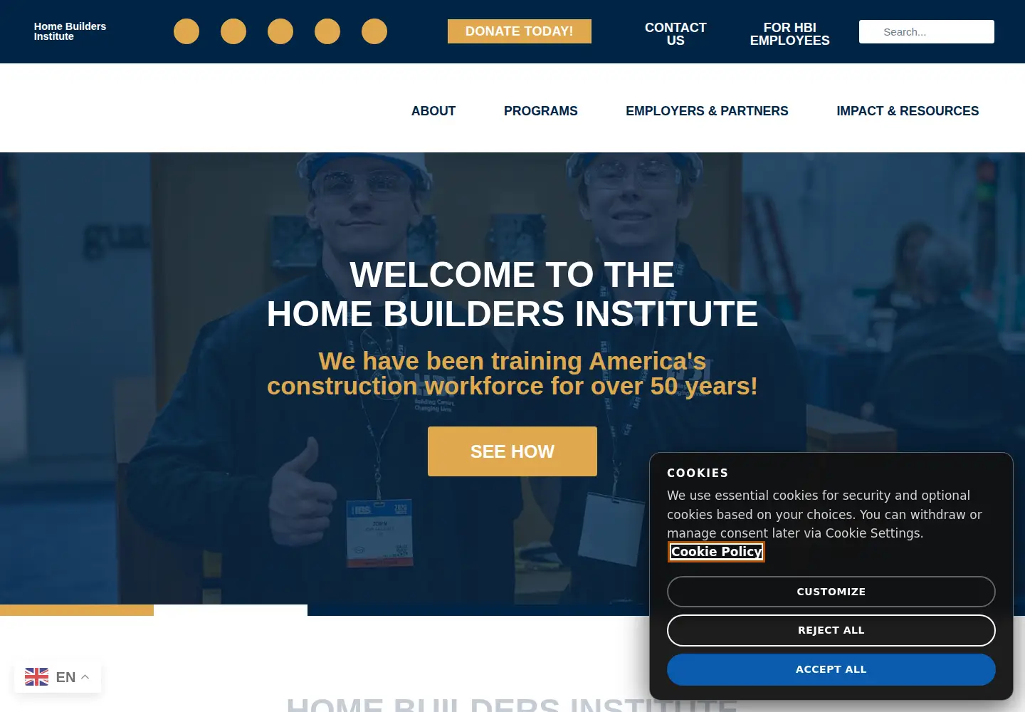 Captured homepage of hbi.org in the current scan