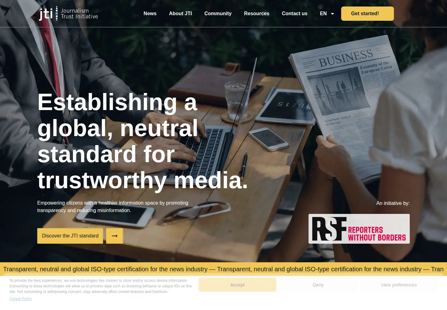 Captured homepage of journalismtrustinitiative.org in the current scan