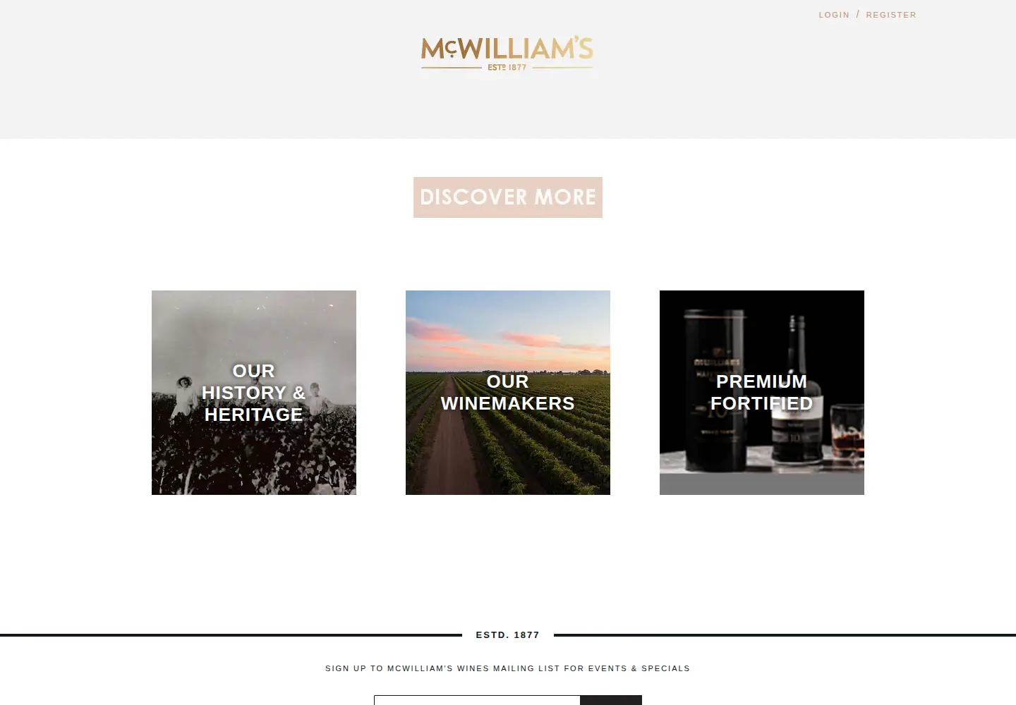 Captured homepage of mcwilliams.com.au in the current scan