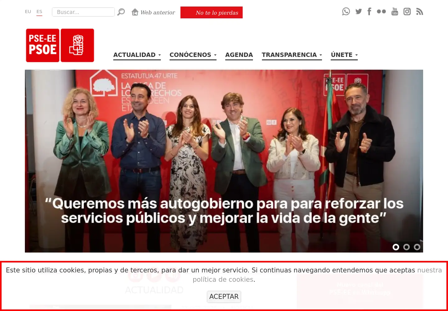 Captured homepage of socialistasvascos.com in the current scan