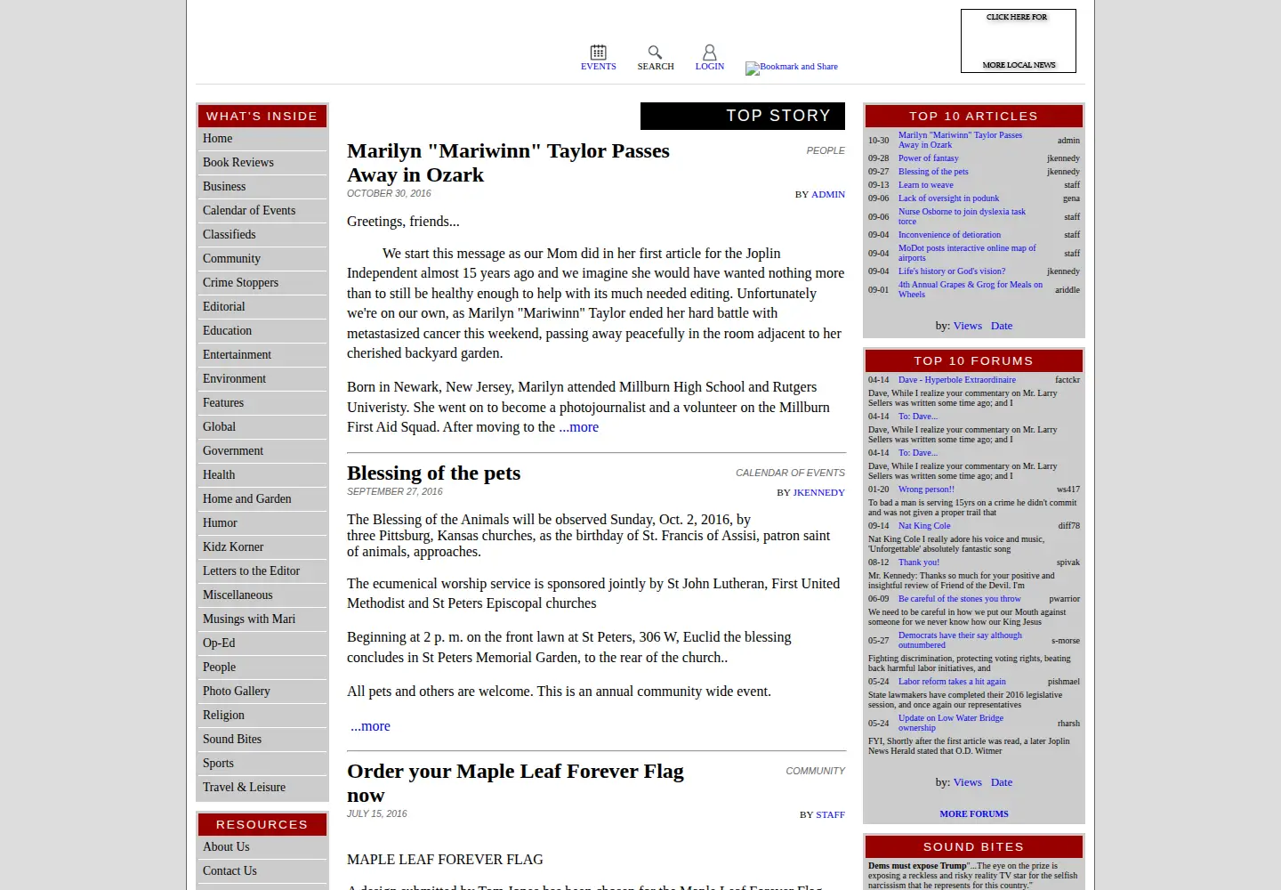 Captured homepage of joplinindependent.com in the current scan