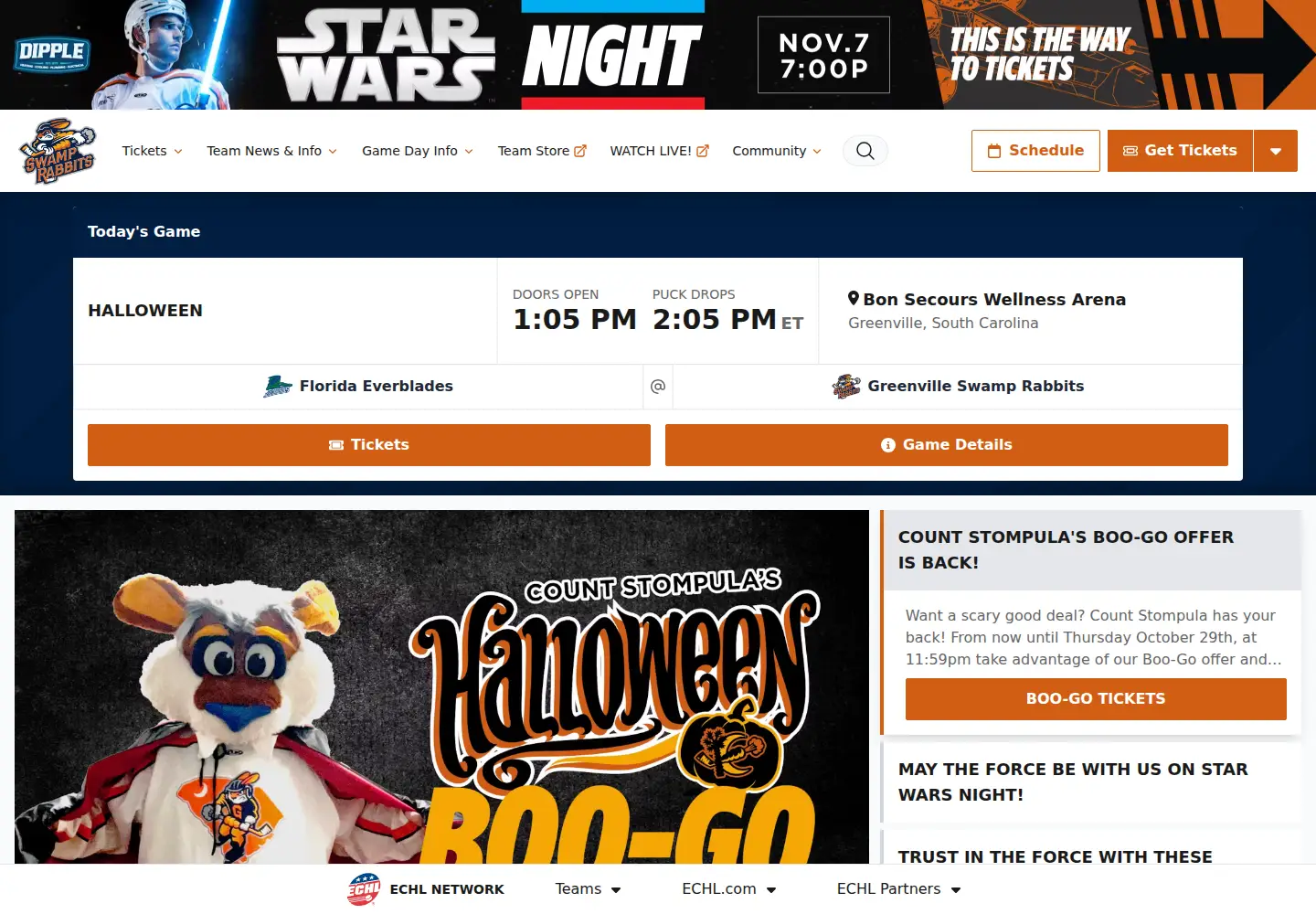 Captured homepage of swamprabbits.com in the current scan