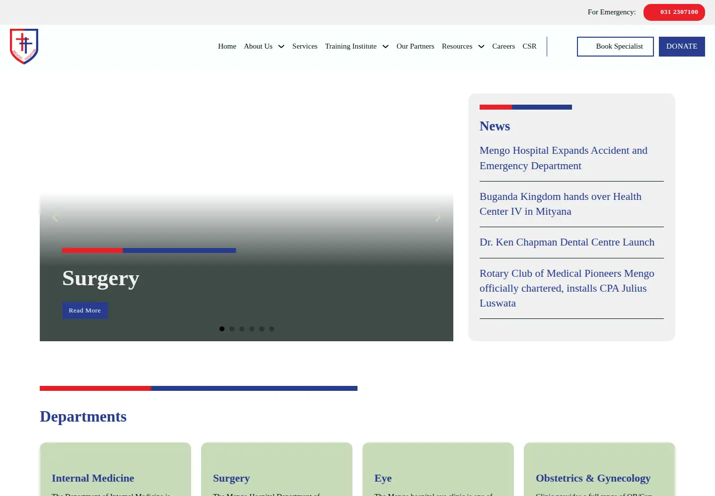 Captured homepage of mengohospital.org in the current scan