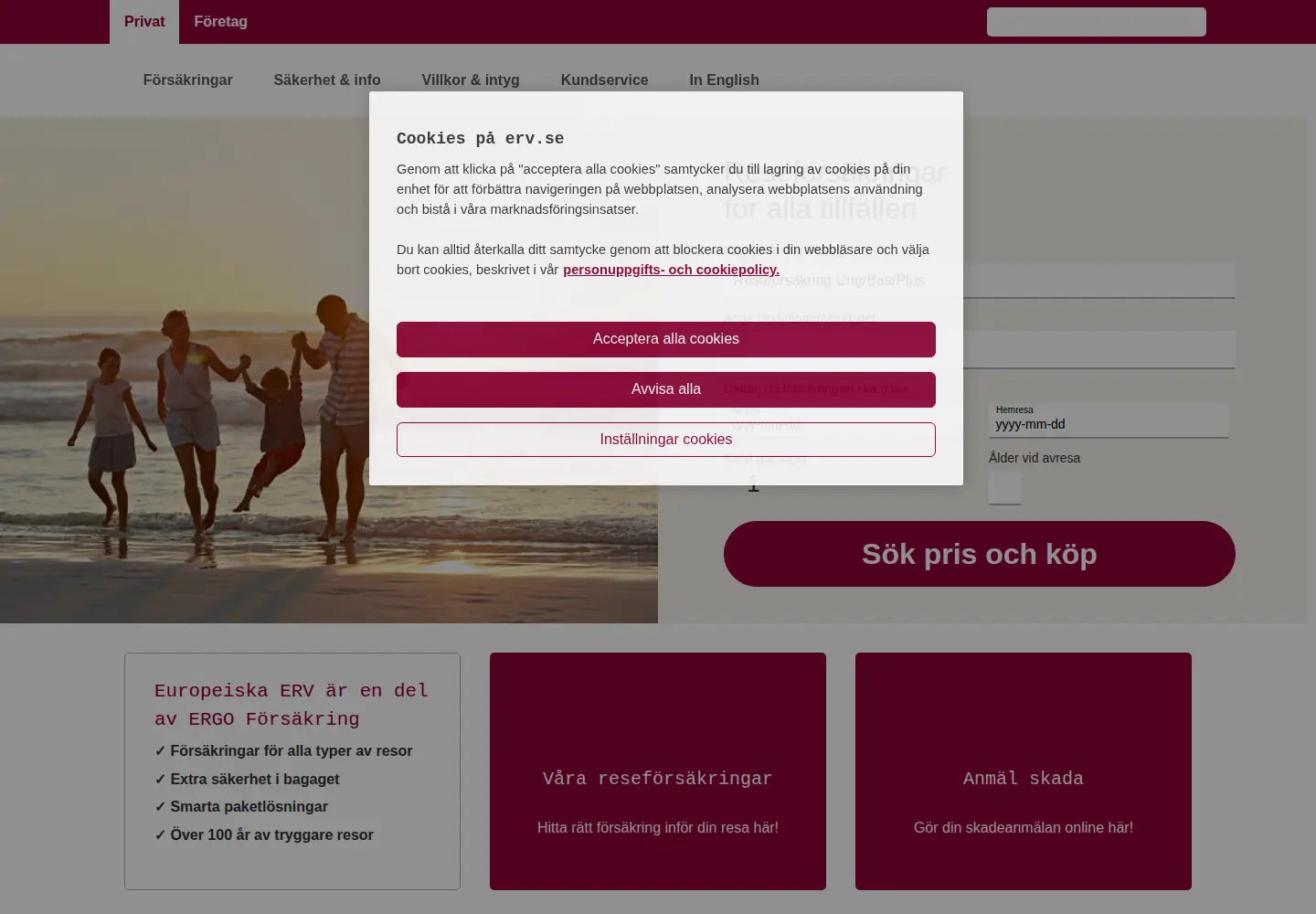 Screenshot of erv.se