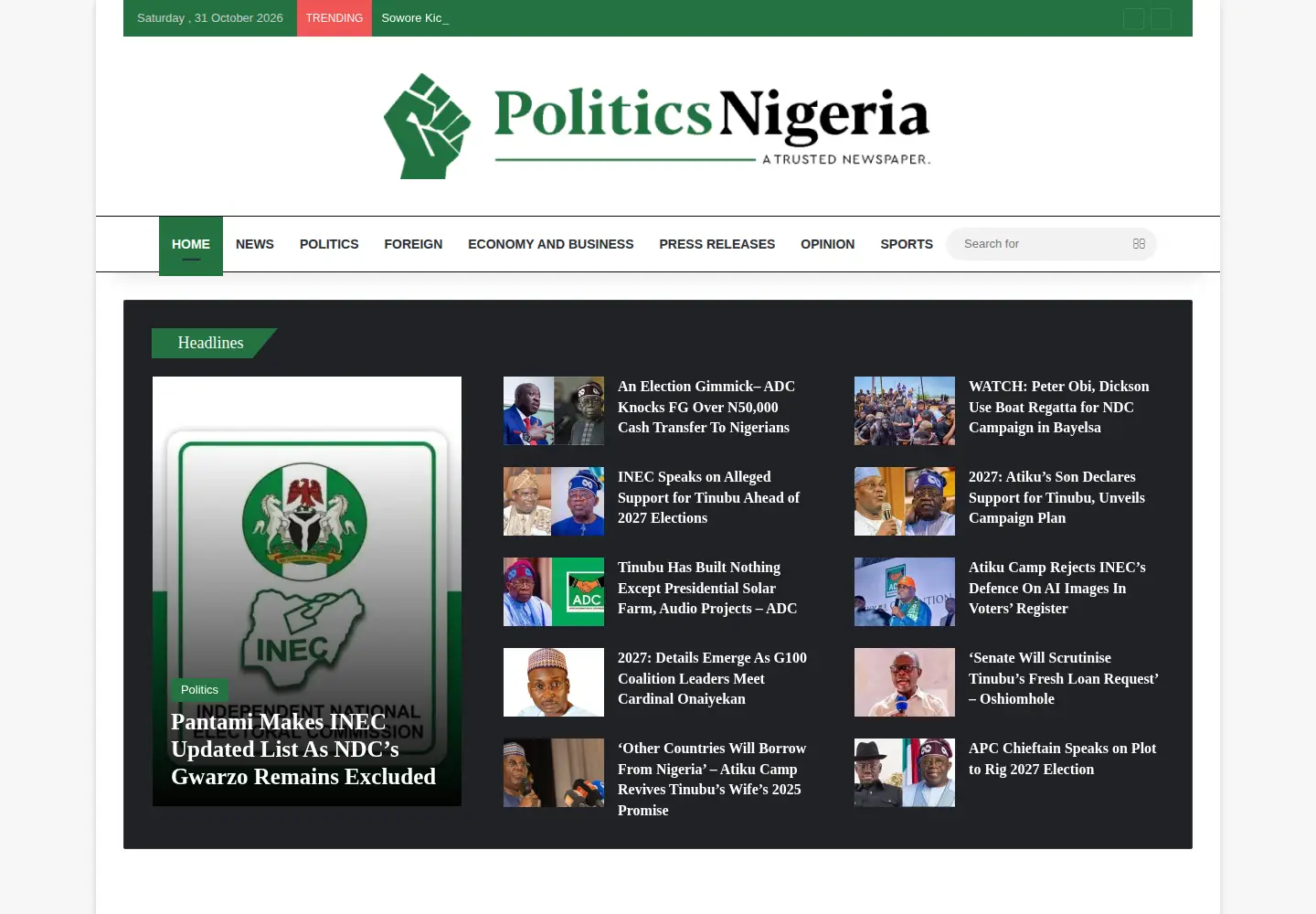 Screenshot of politicsngr.com