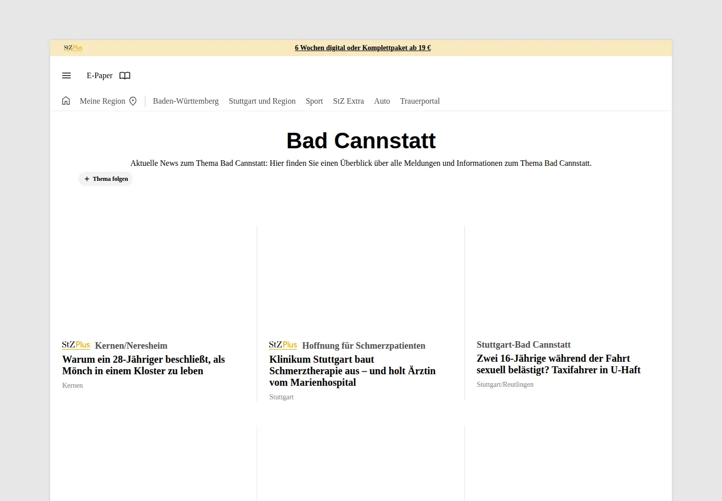 Captured homepage of cannstatter-zeitung.de in the current scan