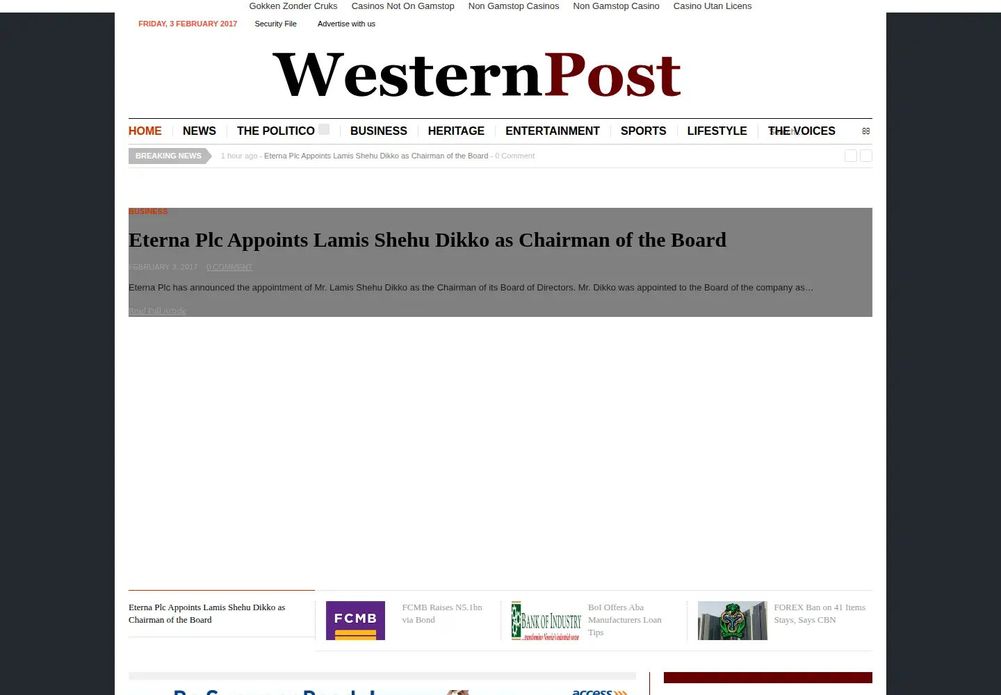 Screenshot of westernpostnigeria.com