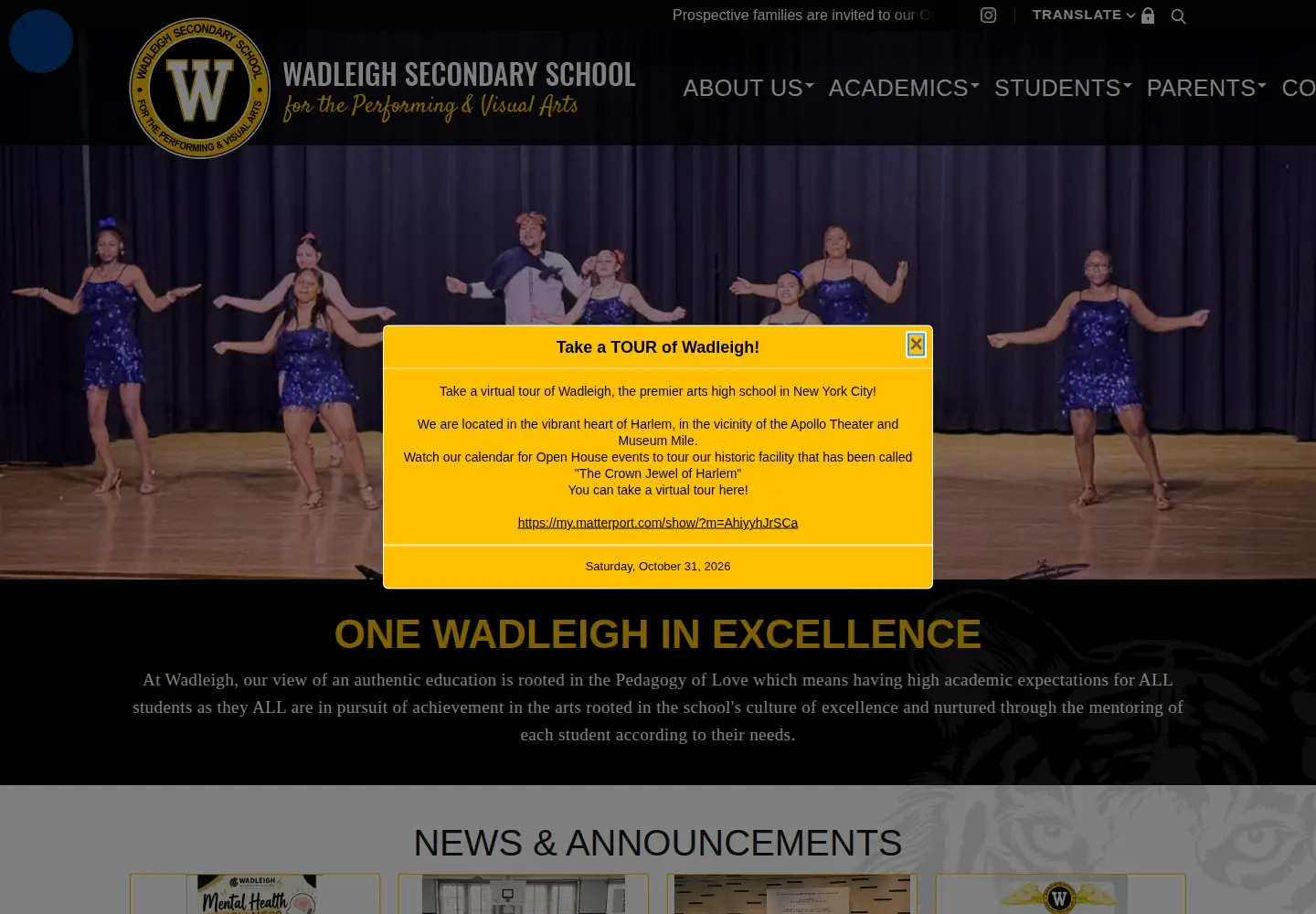 Screenshot of wadleigharts.org