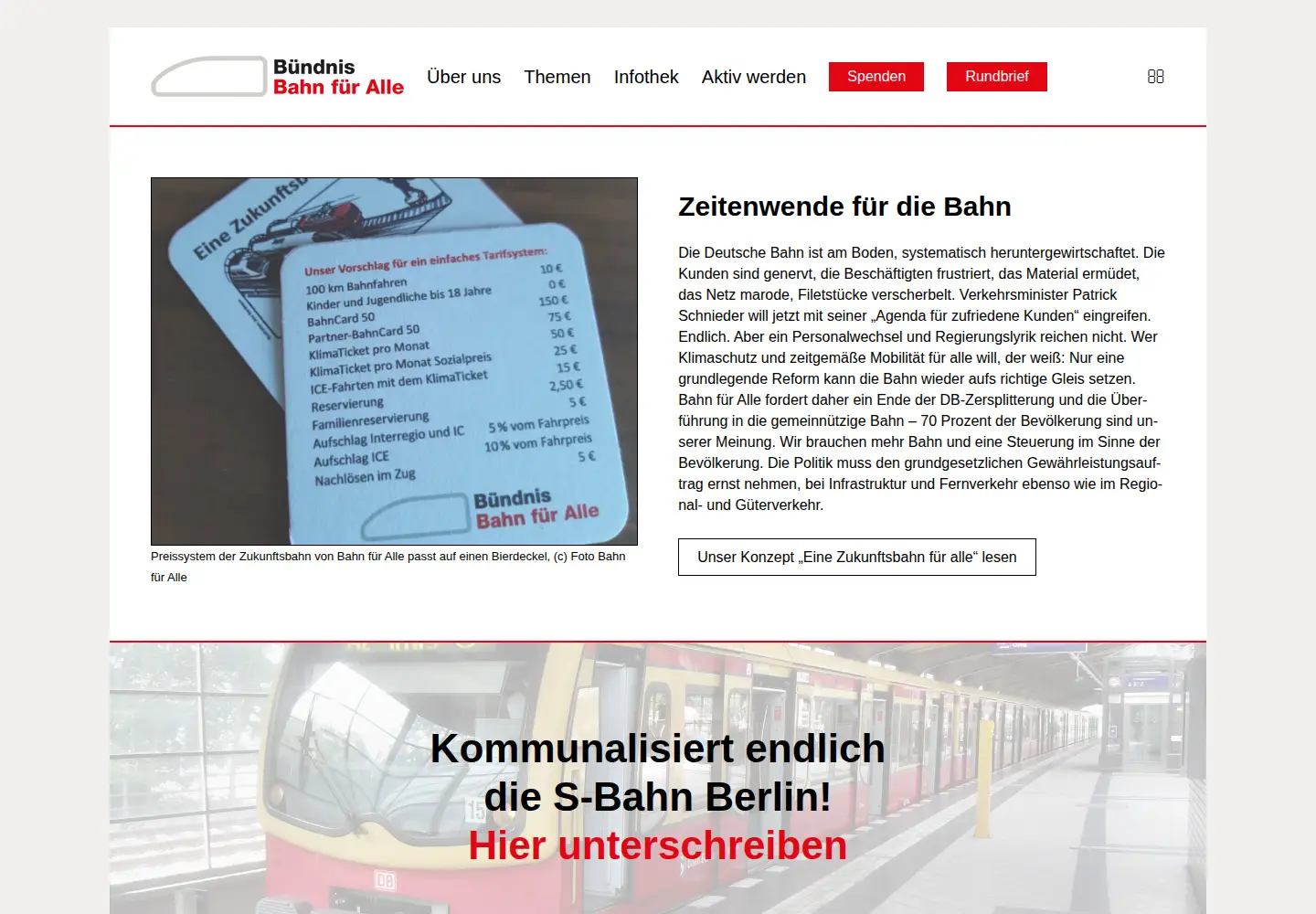 Captured homepage of bahn-fuer-alle.de in the current scan