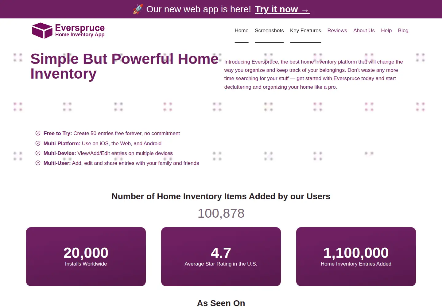 Captured homepage of everspruceapp.com in the current scan