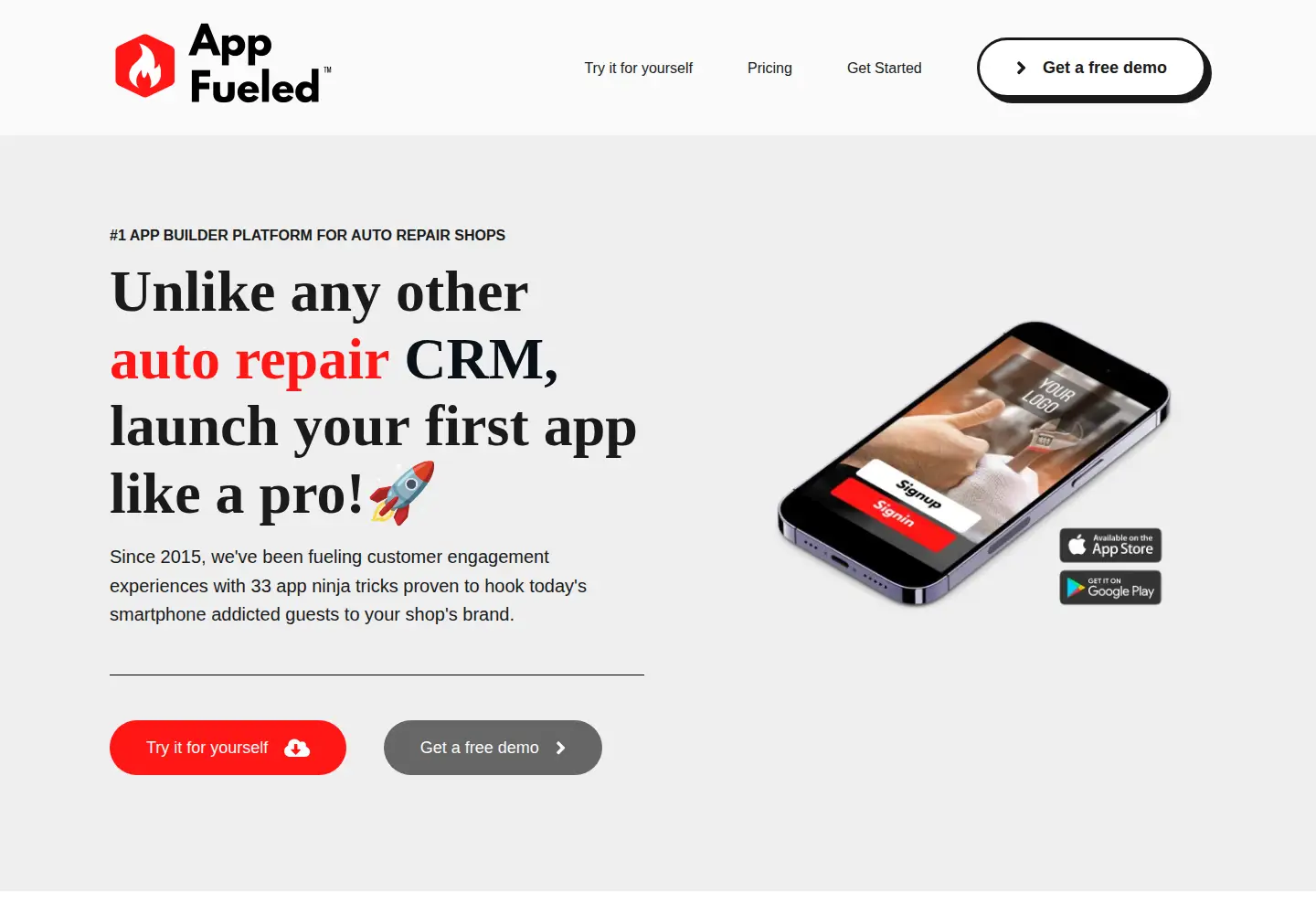 Captured homepage of appfueled.com in the current scan