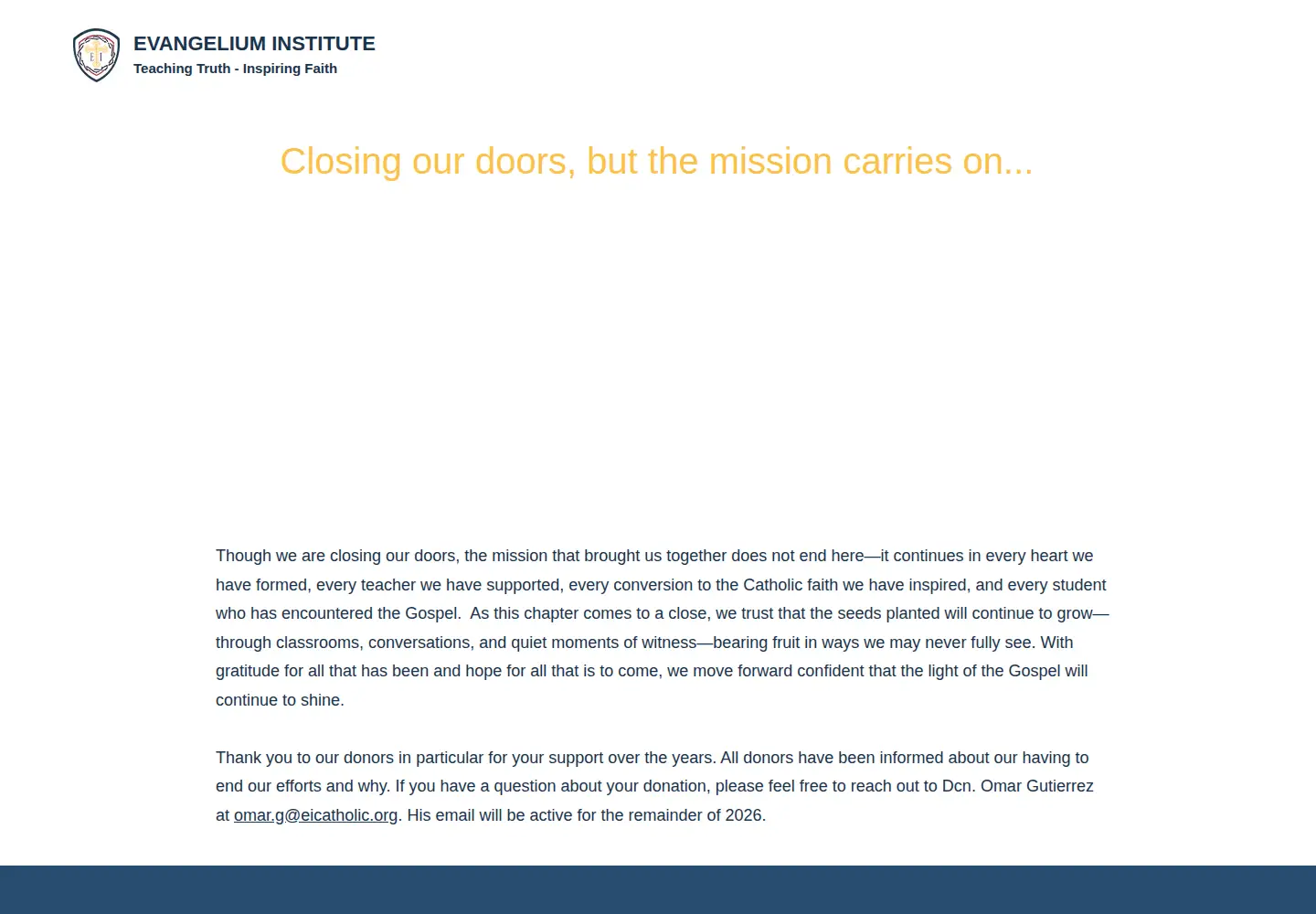 Captured homepage of eicatholic.org in the current scan