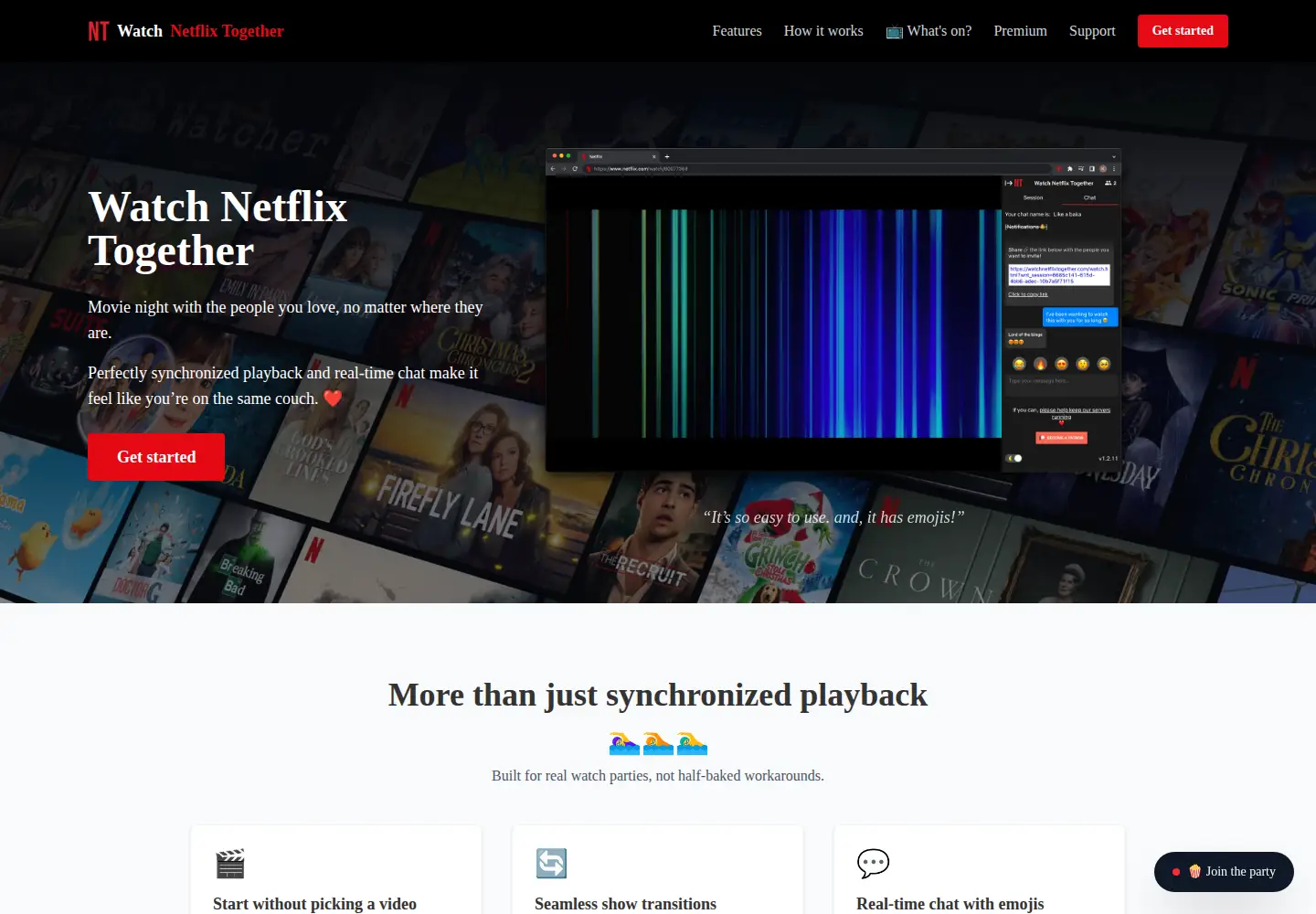 Captured homepage of watchnetflixtogether.com in the current scan