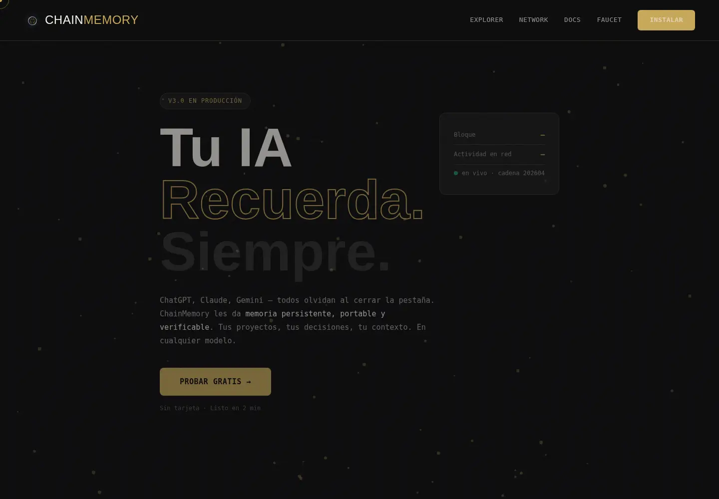 Captured homepage of chainmemory.ai in the current scan