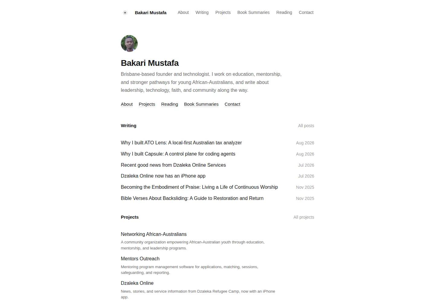 Captured homepage of bakarimustafa.com in the current scan