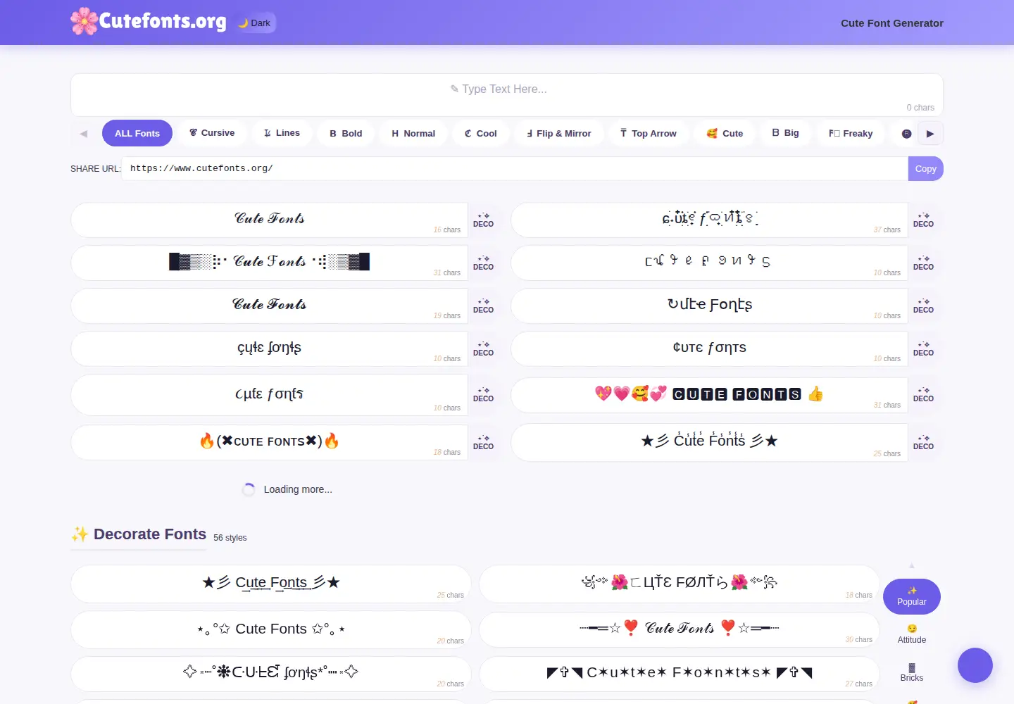 Screenshot of cutefonts.org