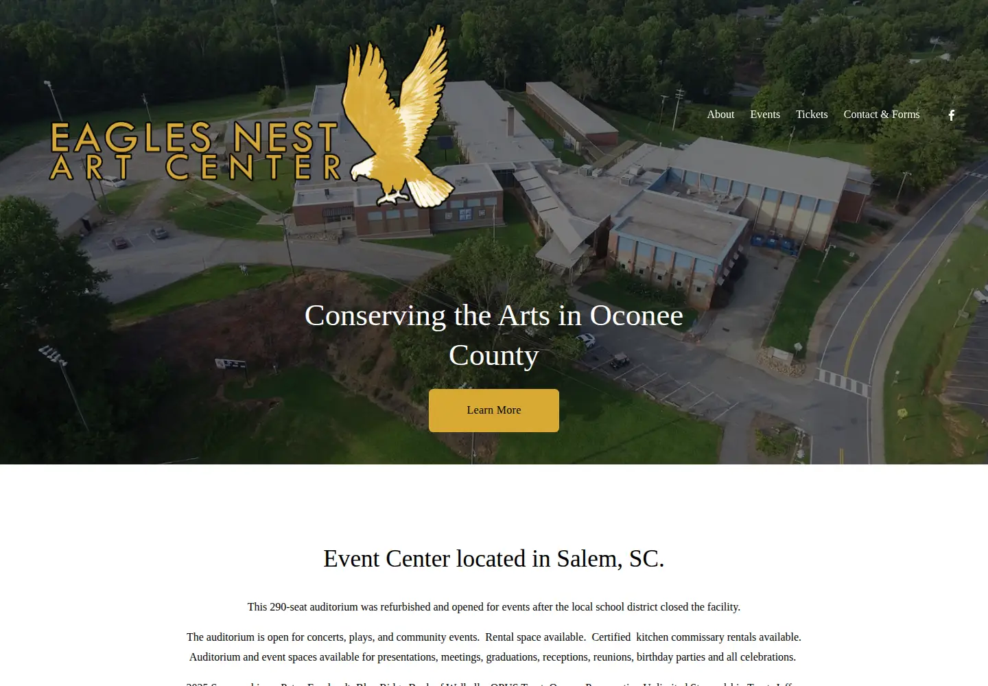 Captured homepage of eaglesnestartcenter.org in the current scan