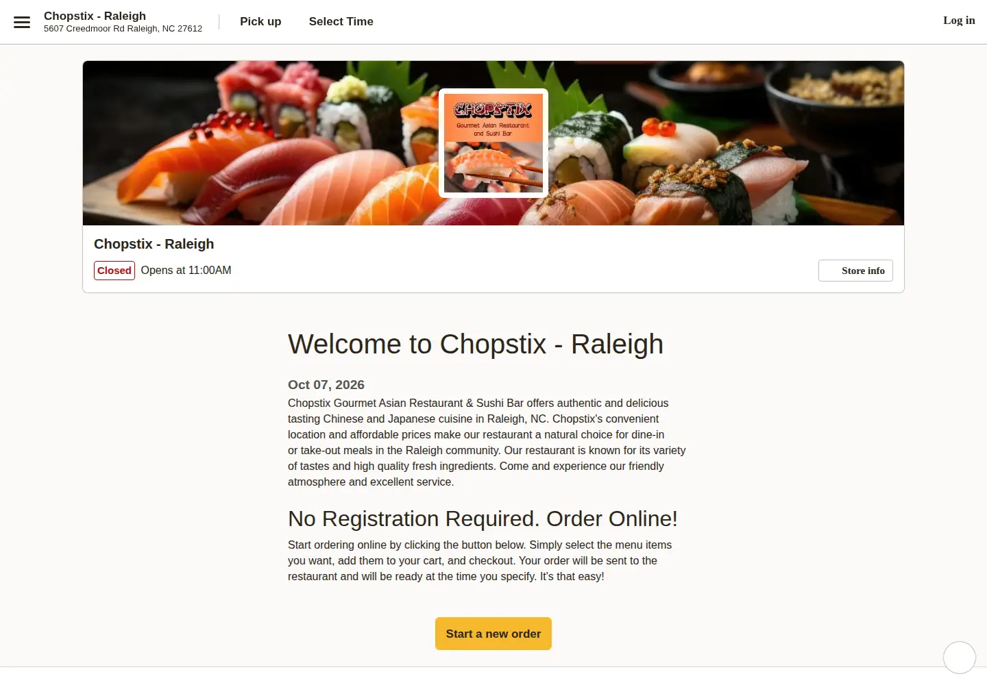 Screenshot of chopstixgourmetnc.com