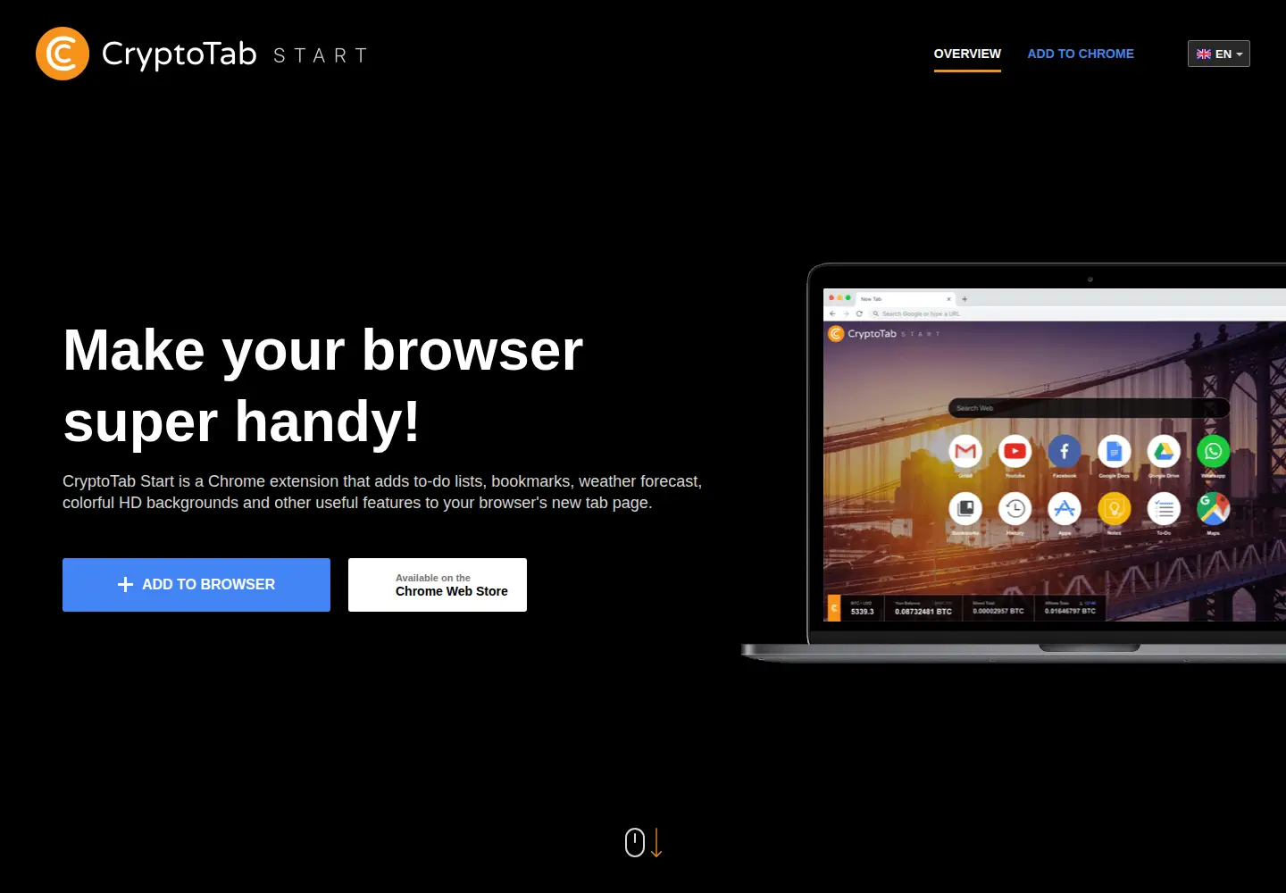 Captured homepage of cryptotabstart.com in the current scan