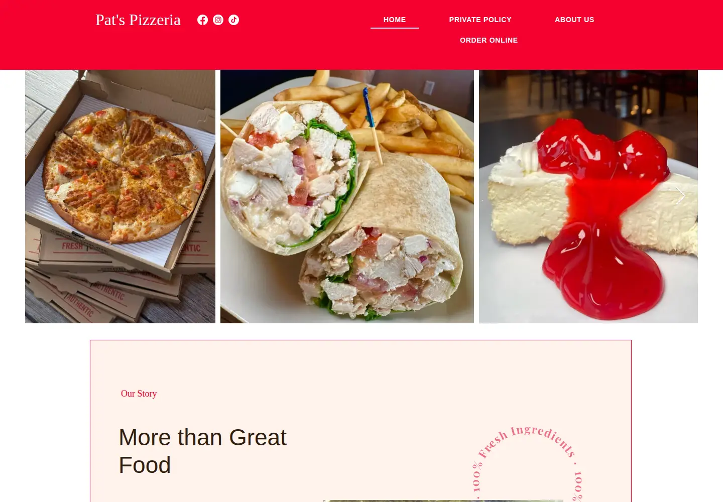 Screenshot of patspizzeriamd.com