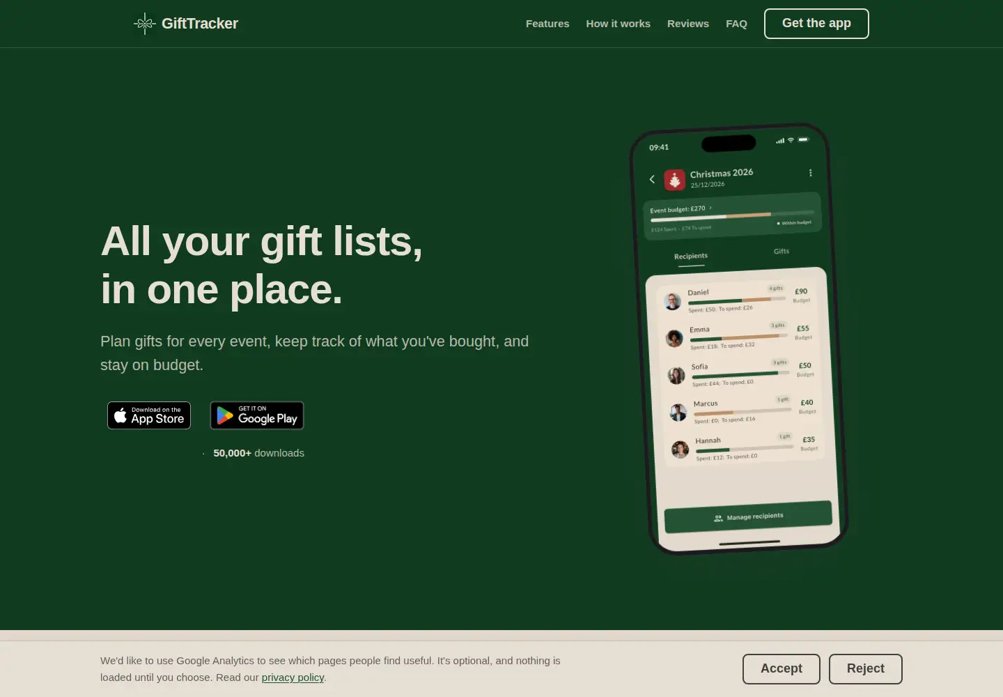 Screenshot of gifttracker.net