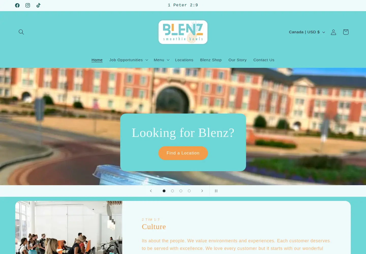 Captured homepage of blenzbowls.com in the current scan