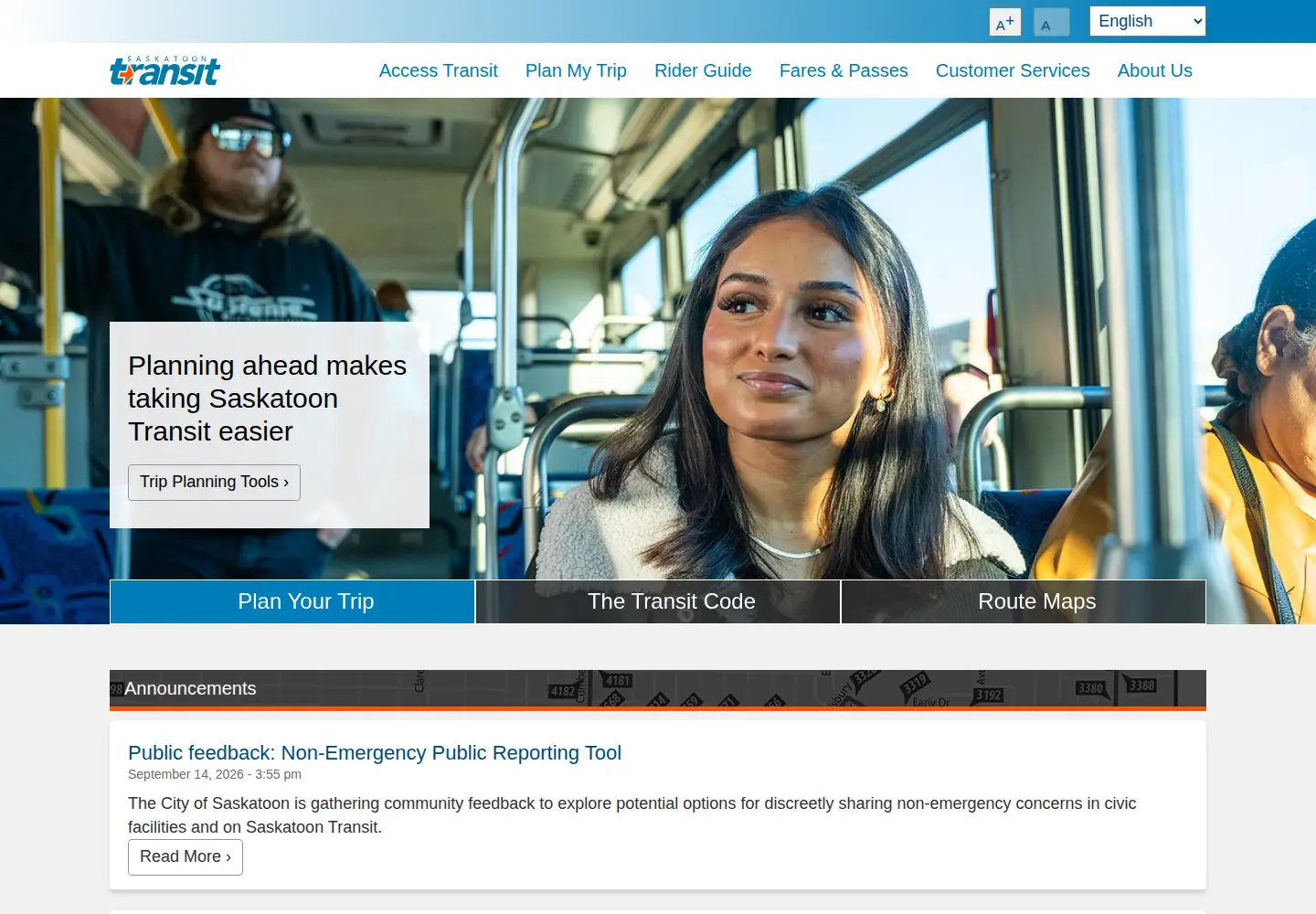 Screenshot of saskatoontransit.ca
