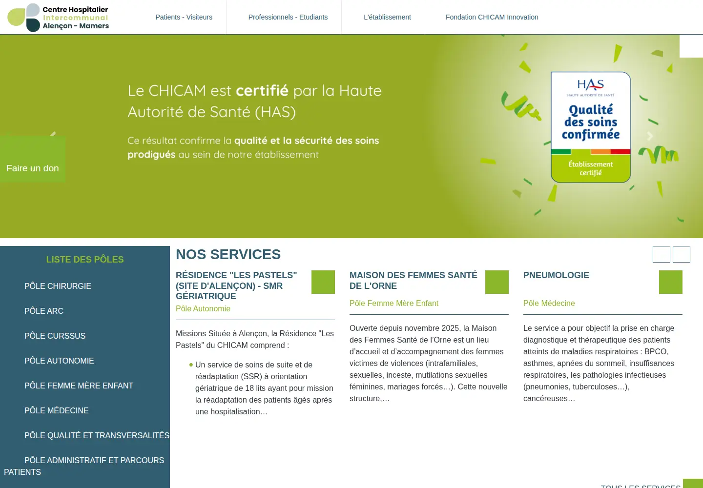 Captured homepage of ch-alencon.fr in the current scan