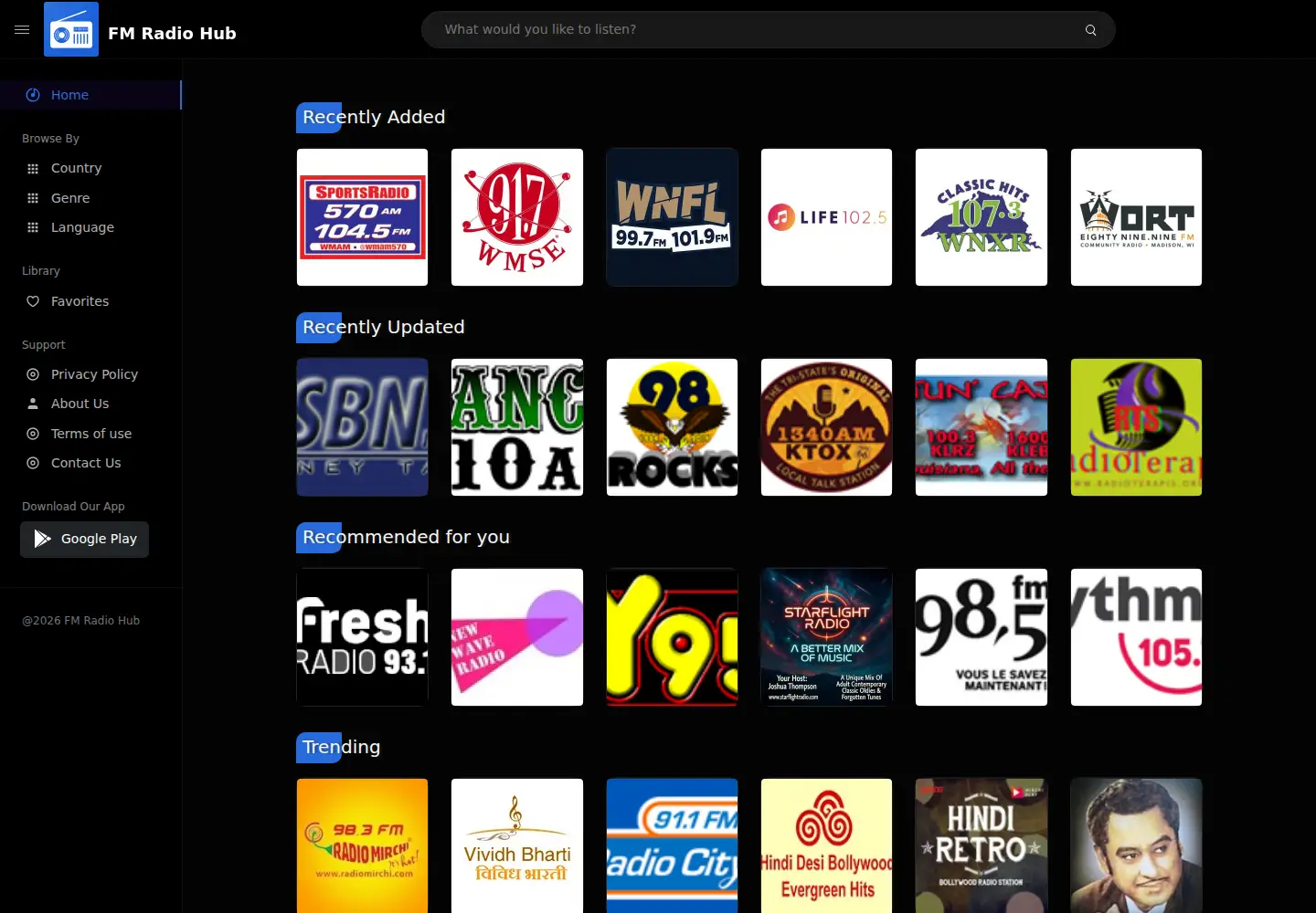 Screenshot of fmradiohub.com