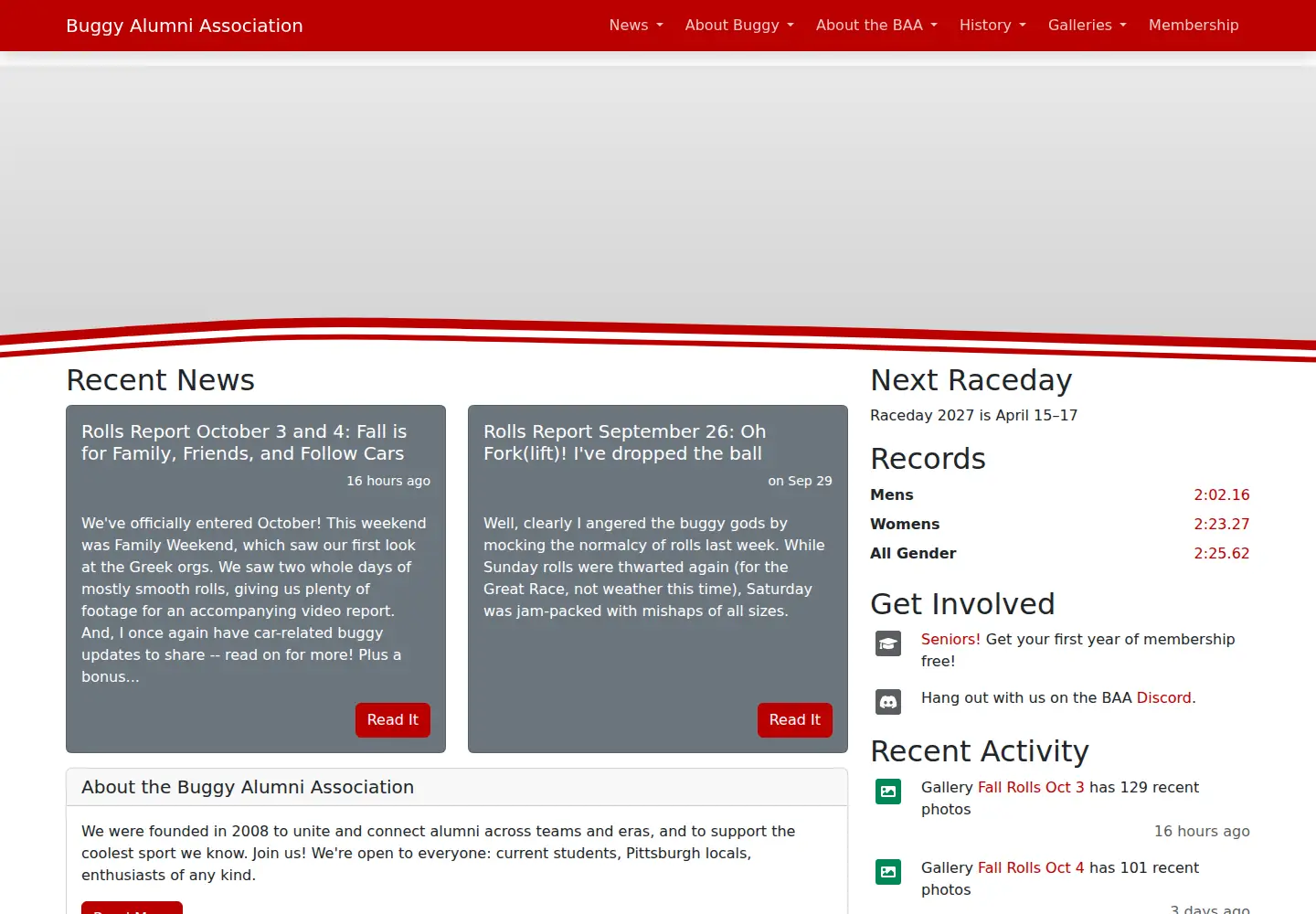 Screenshot of cmubuggy.org