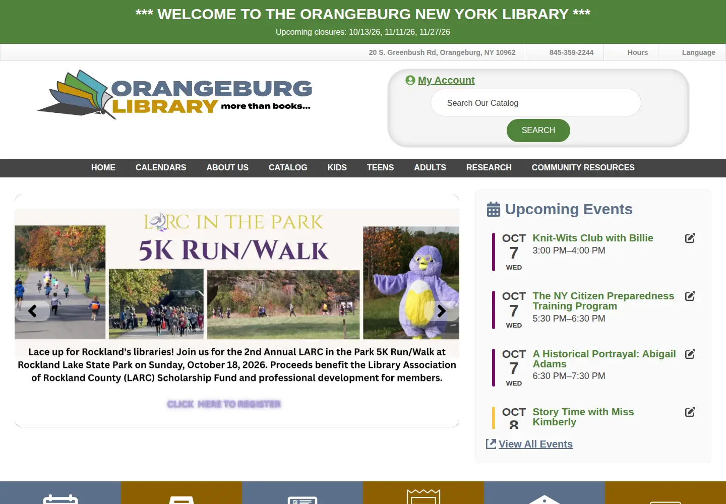 Captured homepage of orangeburg-library.org in the current scan