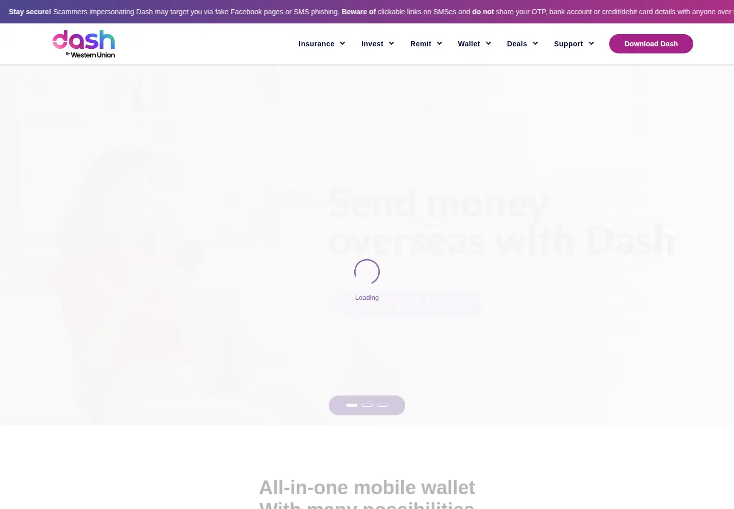 Captured homepage of dash.com.sg in the current scan