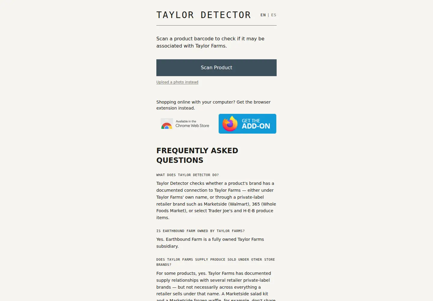 Screenshot of taylordetector.com